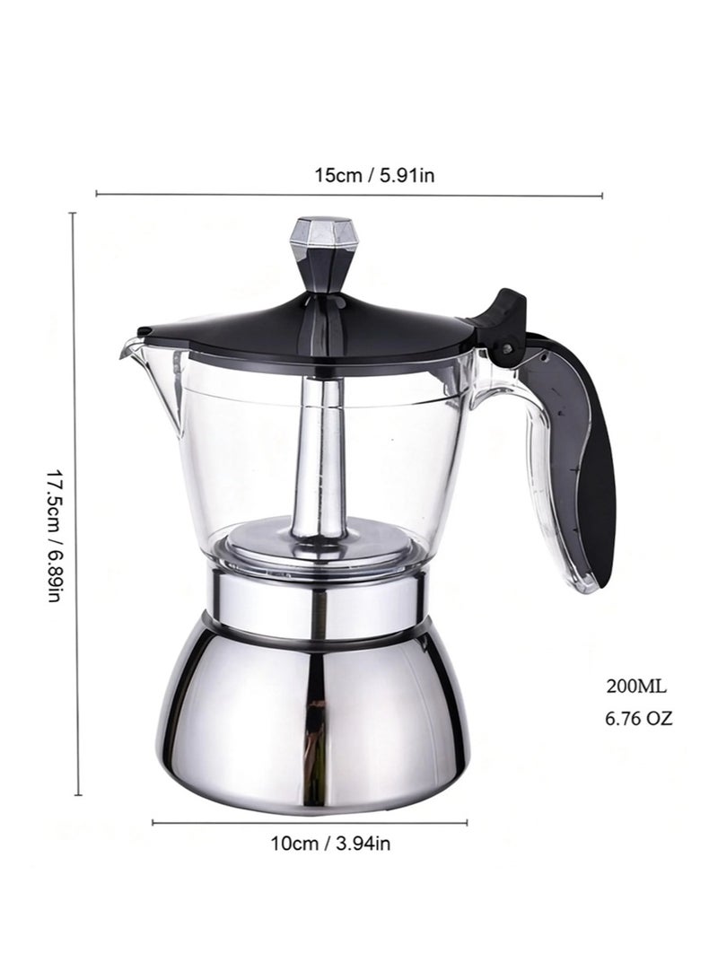 EZSOZO Clear Plastic Moka， Pot 4 Cup 200ml Stainless Steel Coffee Maker ，Uncoated Stovetop Espresso Coffee maker Italian Classic Style Brewing Greca Cafe Mocha Machine for Cafeteras Camping Travel Home Use - Image 2